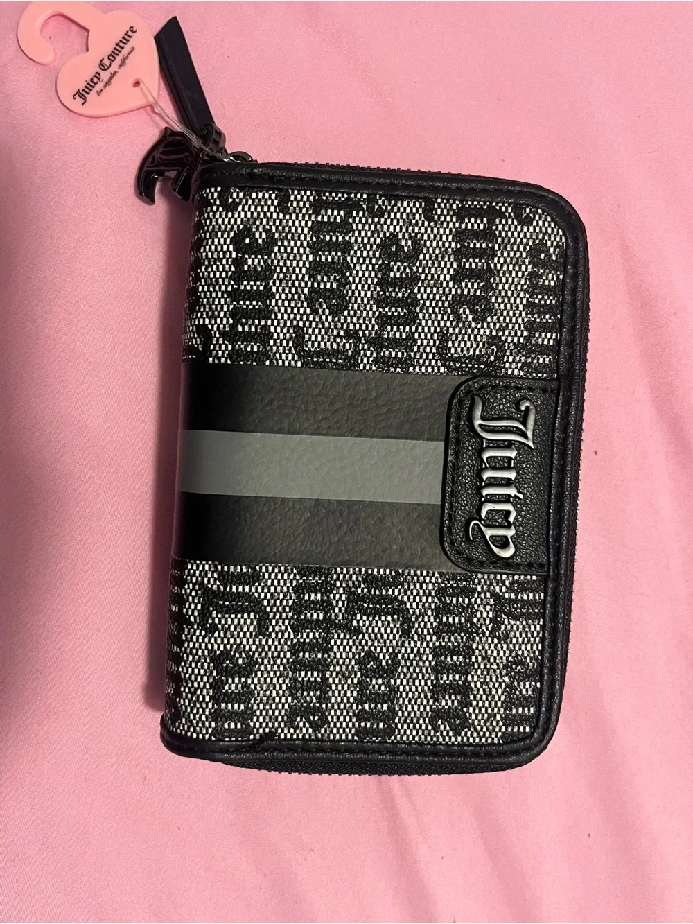 Juicy Couture Black & Gray Logo Zip Wallet